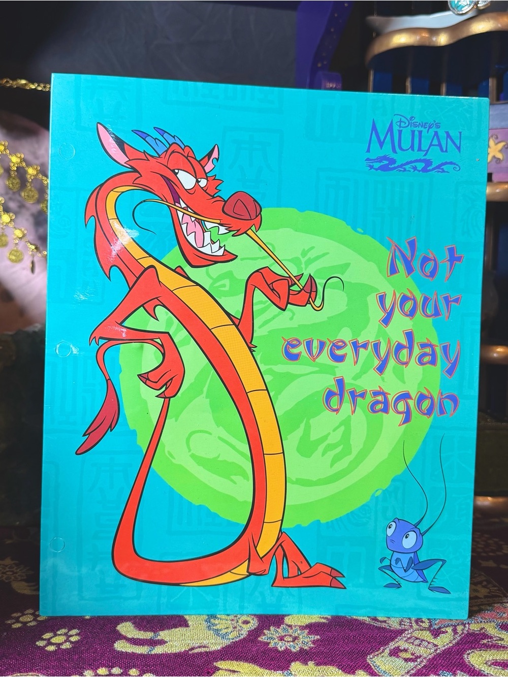 Vintage Y2k Mulan Mushu & Cri-kee 2 Pocket Portfolio School Folder Disney